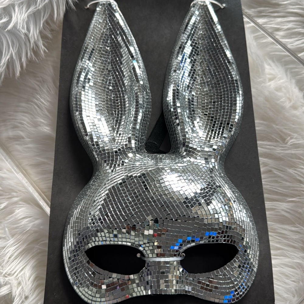 Silver Mirror Bunny Mask NWT